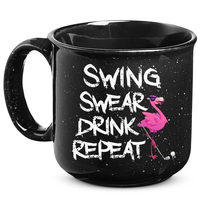Swing Swear Drink Repeat Flamingo Playing retro Golf 15oz Campfire Ceramic Mug
