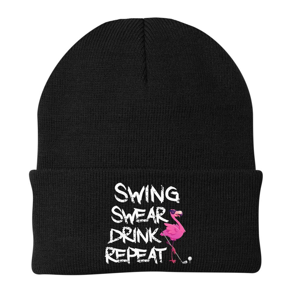 Swing Swear Drink Repeat Flamingo Playing retro Golf Beanie