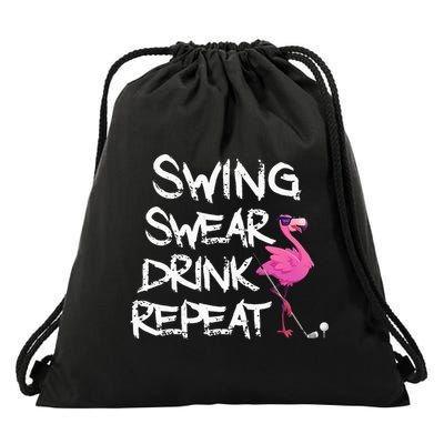 Swing Swear Drink Repeat Flamingo Playing retro Golf Drawstring Bag