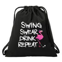 Swing Swear Drink Repeat Flamingo Playing retro Golf Drawstring Bag