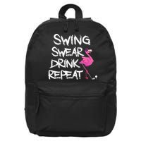 Swing Swear Drink Repeat Flamingo Playing retro Golf 16 in Basic Backpack