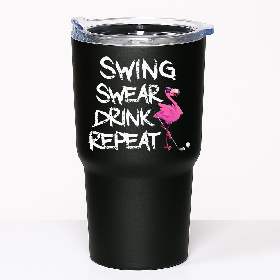 Swing Swear Drink Repeat Flamingo Playing retro Golf Tumbler