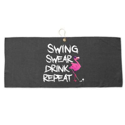 Swing Swear Drink Repeat Flamingo Playing retro Golf Large Microfiber Waffle Golf Towel