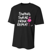 Swing Swear Drink Repeat Flamingo Playing retro Golf Youth Performance Sprint T-Shirt