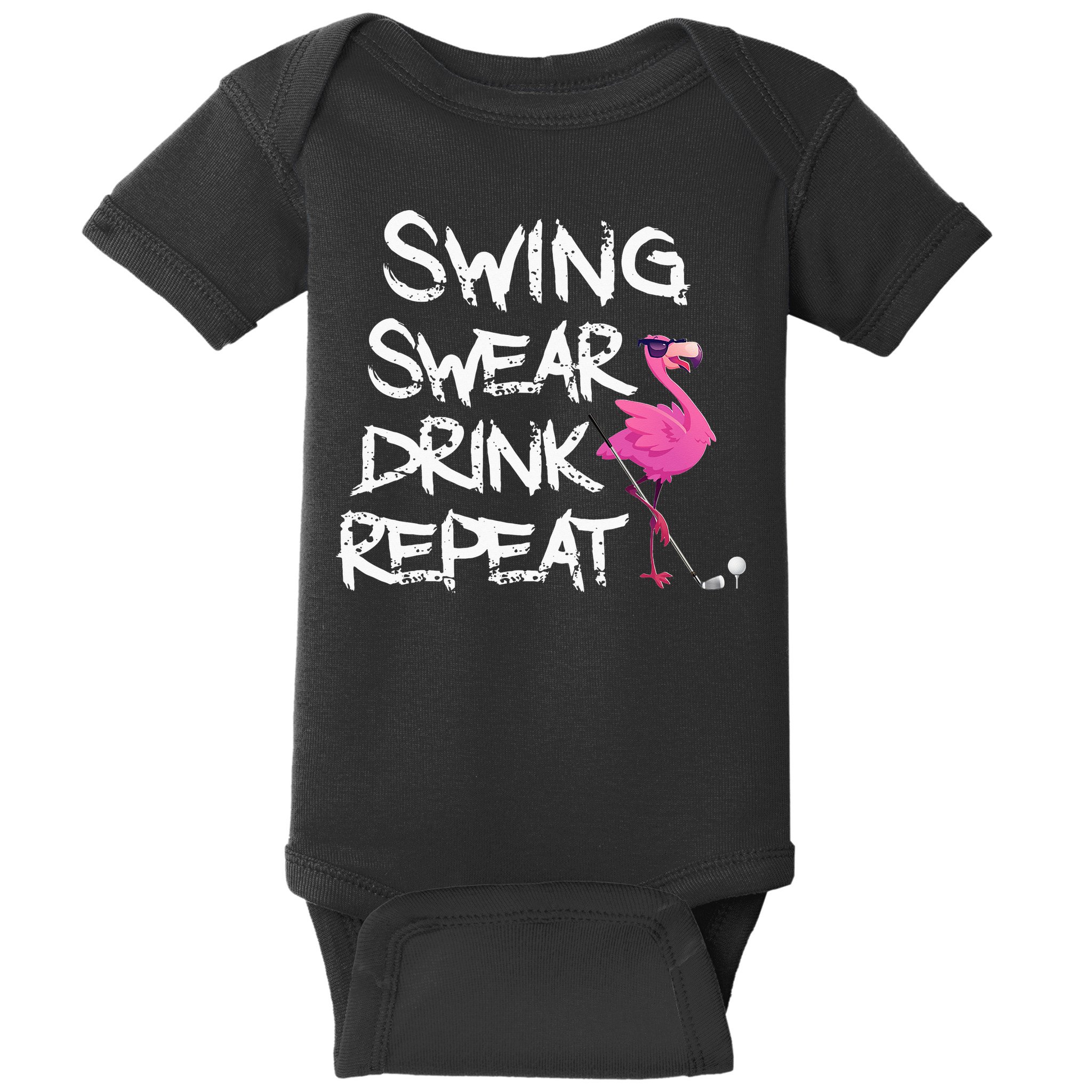Swing Swear Drink Repeat Flamingo Playing retro Golf Baby Bodysuit