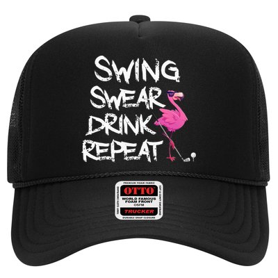 Swing Swear Drink Repeat Flamingo Playing retro Golf Trucker Hat