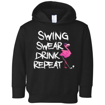 Swing Swear Drink Repeat Flamingo Playing retro Golf Toddler Hoodie