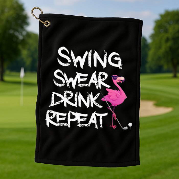 Swing Swear Drink Repeat Flamingo Playing retro Golf Golf Towel