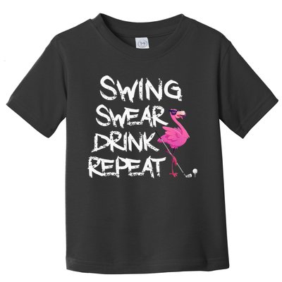 Swing Swear Drink Repeat Flamingo Playing retro Golf Toddler T-Shirt