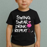 Swing Swear Drink Repeat Flamingo Playing retro Golf Toddler T-Shirt