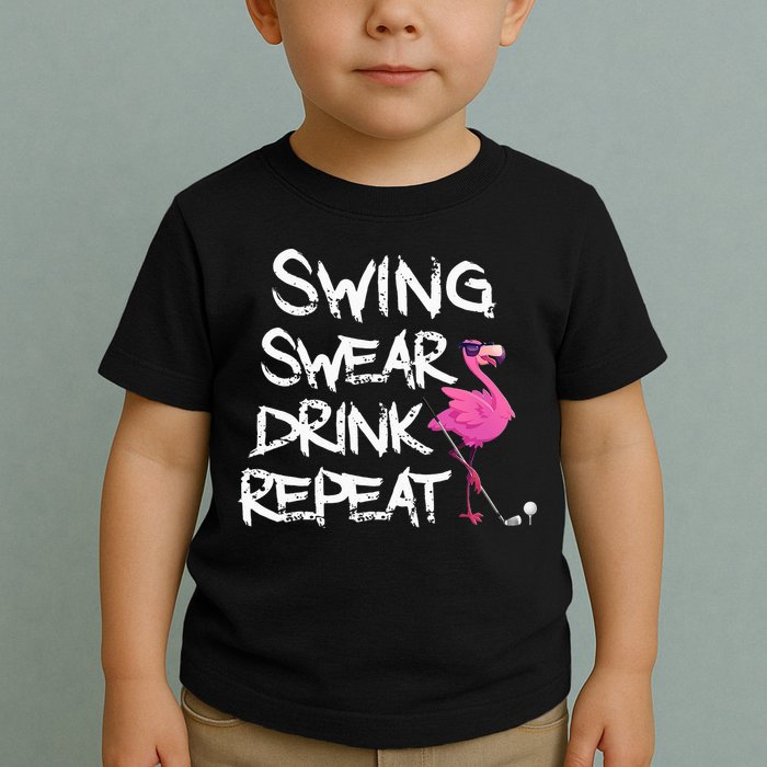 Swing Swear Drink Repeat Flamingo Playing retro Golf Toddler T-Shirt