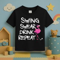 Swing Swear Drink Repeat Flamingo Playing retro Golf Toddler T-Shirt