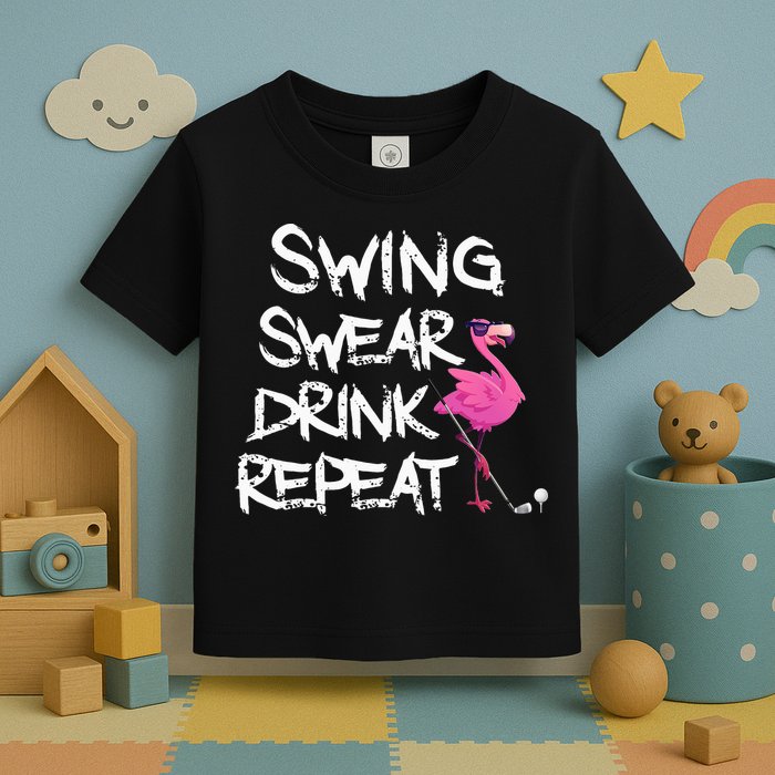 Swing Swear Drink Repeat Flamingo Playing retro Golf Toddler T-Shirt