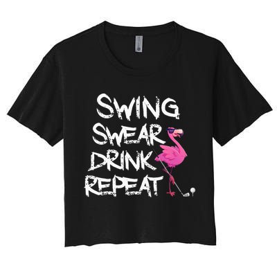 Swing Swear Drink Repeat Flamingo Playing retro Golf Crop Top