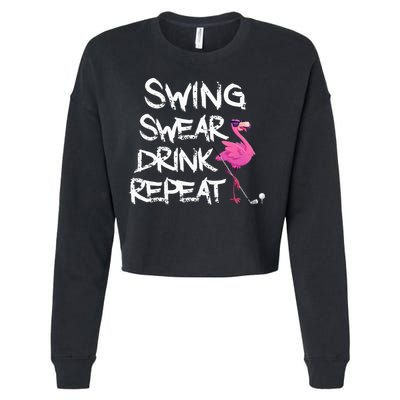Swing Swear Drink Repeat Flamingo Playing retro Golf Cropped Pullover Crew