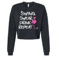 Swing Swear Drink Repeat Flamingo Playing retro Golf Cropped Pullover Crew