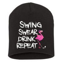 Swing Swear Drink Repeat Flamingo Playing retro Golf Short Acrylic Beanie