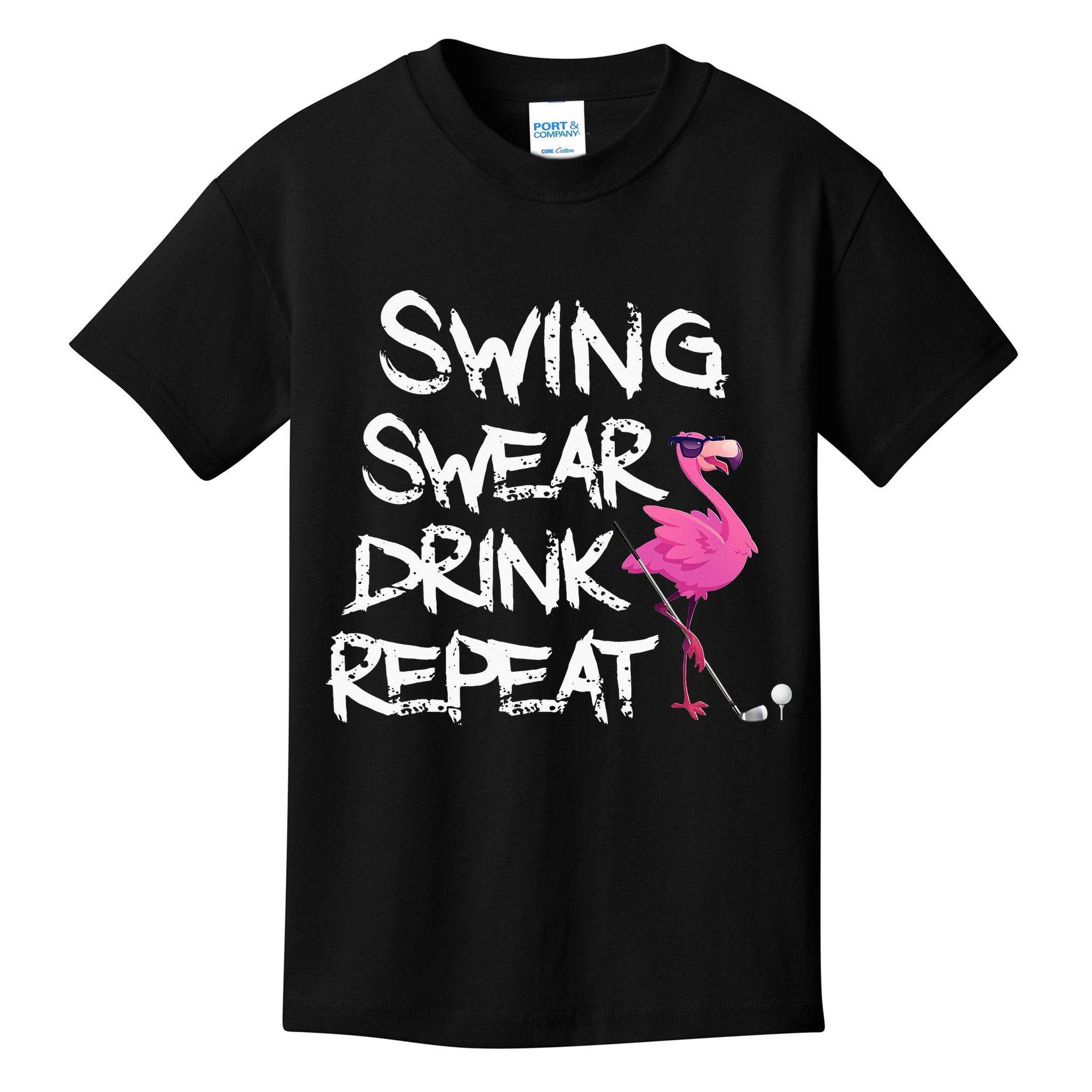 Swing Swear Drink Repeat Flamingo Playing retro Golf Kids T-Shirt