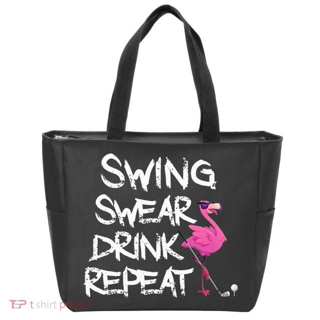 Swing Swear Drink Repeat Flamingo Playing retro Golf Zip Tote Bag