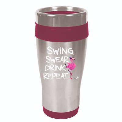 Swing Swear Drink Repeat Flamingo Playing retro Golf 16oz Travel Tumbler