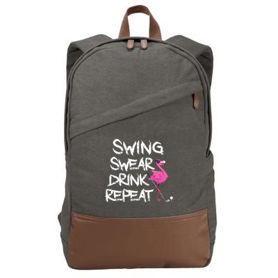 Swing Swear Drink Repeat Flamingo Playing retro Golf Cotton Canvas Backpack
