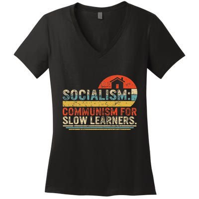 Socialist Socialism Definition Vintage Libertarian Capitalis Women's V-Neck T-Shirt