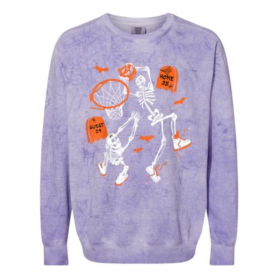 Spooky Skeleton Dunking Basketball Graveyard Halloween Colorblast Crewneck Sweatshirt