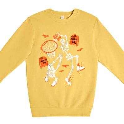 Spooky Skeleton Dunking Basketball Graveyard Halloween Premium Crewneck Sweatshirt