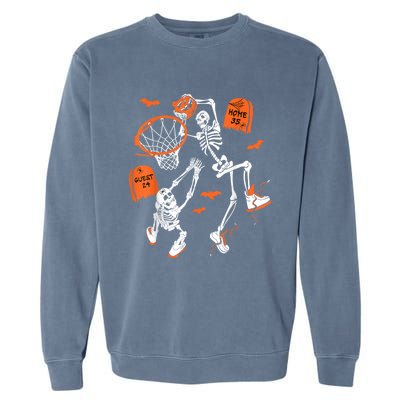 Spooky Skeleton Dunking Basketball Graveyard Halloween Garment-Dyed Sweatshirt