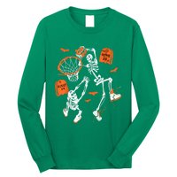 Spooky Skeleton Dunking Basketball Graveyard Halloween Long Sleeve Shirt