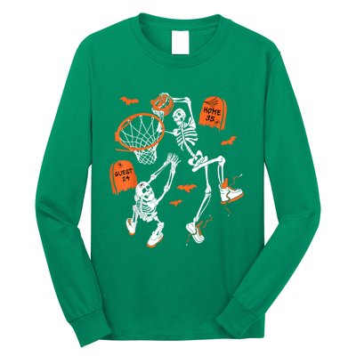 Spooky Skeleton Dunking Basketball Graveyard Halloween Long Sleeve Shirt