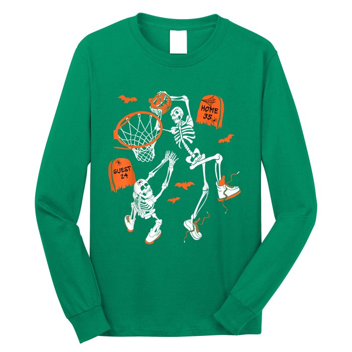 Spooky Skeleton Dunking Basketball Graveyard Halloween Long Sleeve Shirt