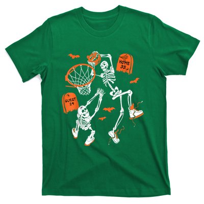 Spooky Skeleton Dunking Basketball Graveyard Halloween T-Shirt