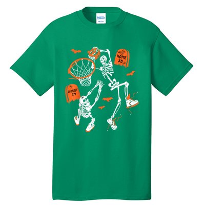 Spooky Skeleton Dunking Basketball Graveyard Halloween Tall T-Shirt