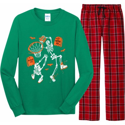 Spooky Skeleton Dunking Basketball Graveyard Halloween Long Sleeve Pajama Set