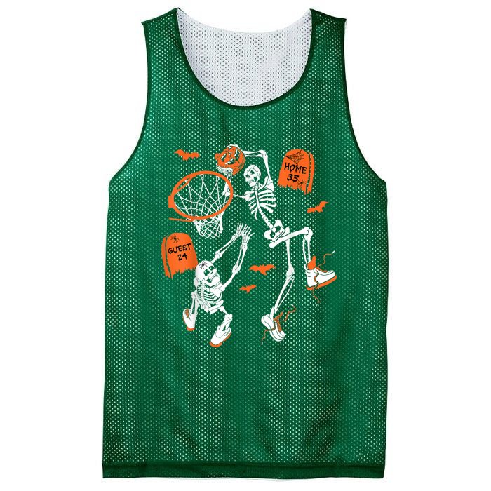 Spooky Skeleton Dunking Basketball Graveyard Halloween Mesh Reversible Basketball Jersey Tank