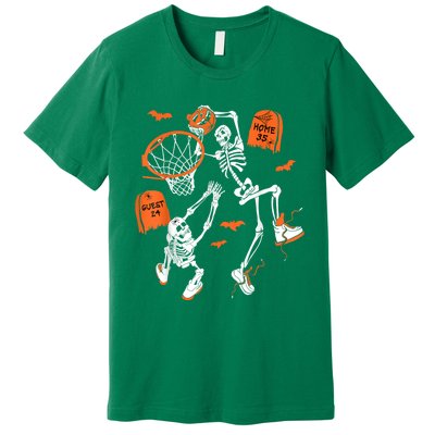 Spooky Skeleton Dunking Basketball Graveyard Halloween Premium T-Shirt