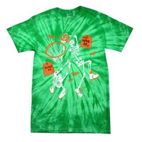 Spooky Skeleton Dunking Basketball Graveyard Halloween Tie-Dye T-Shirt