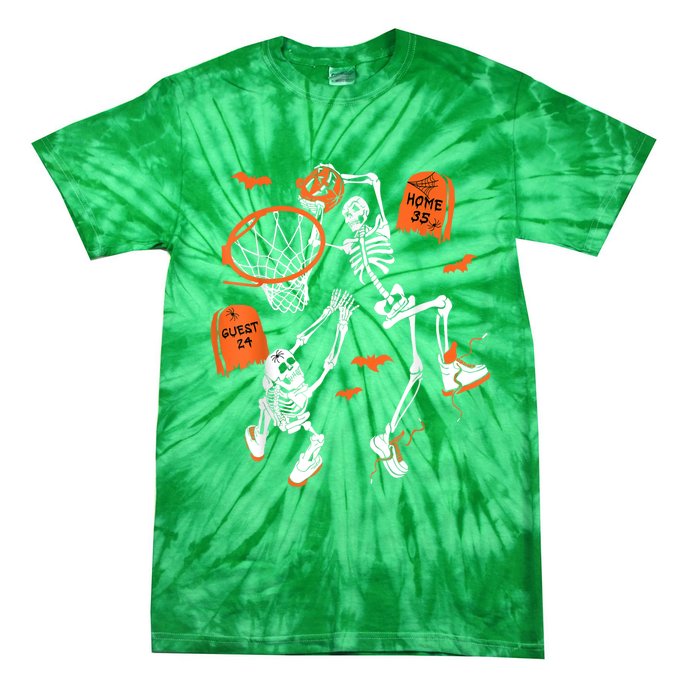 Spooky Skeleton Dunking Basketball Graveyard Halloween Tie-Dye T-Shirt