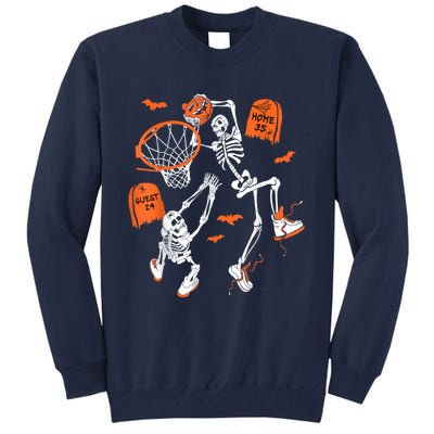 Spooky Skeleton Dunking Basketball Graveyard Halloween Tall Sweatshirt