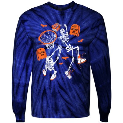 Spooky Skeleton Dunking Basketball Graveyard Halloween Tie-Dye Long Sleeve Shirt