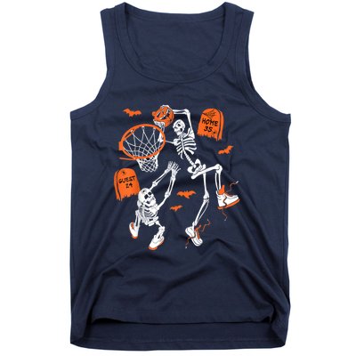 Spooky Skeleton Dunking Basketball Graveyard Halloween Tank Top