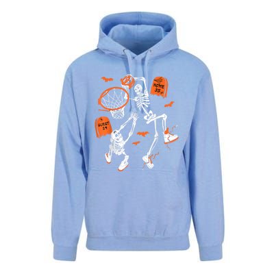 Spooky Skeleton Dunking Basketball Graveyard Halloween Unisex Surf Hoodie