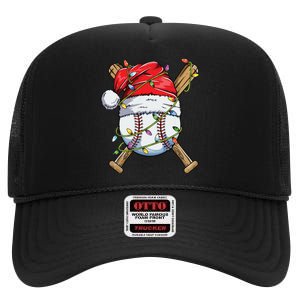 Santa Sports Design For Boy Christmas Baseball Player High Crown Mesh Back Trucker Hat