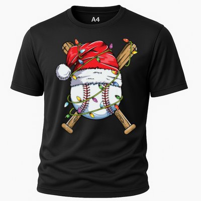 Santa Sports Design For Boy Christmas Baseball Player Cooling Performance Crew T-Shirt