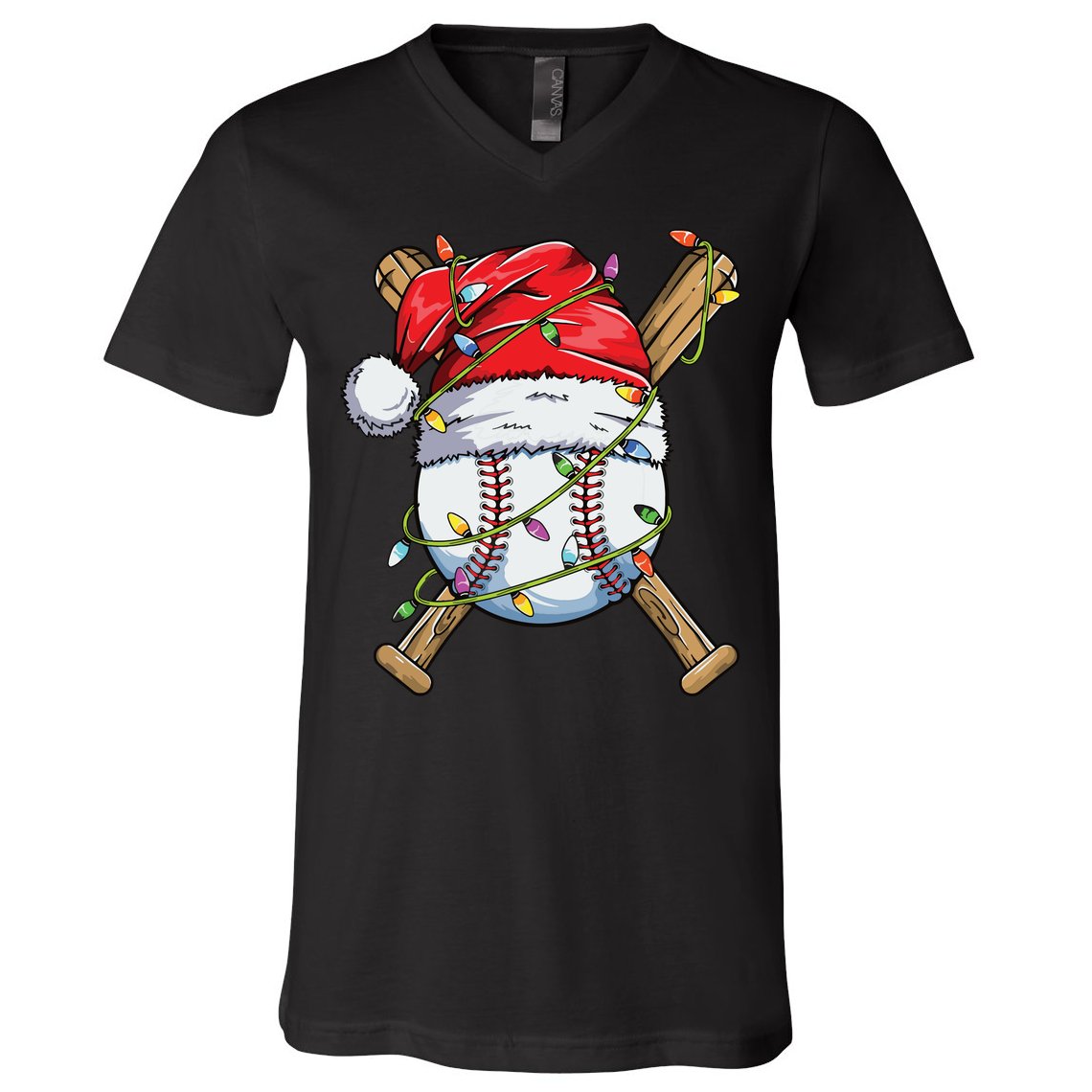 Santa Sports Design For Boy Christmas Baseball Player V-Neck T-Shirt