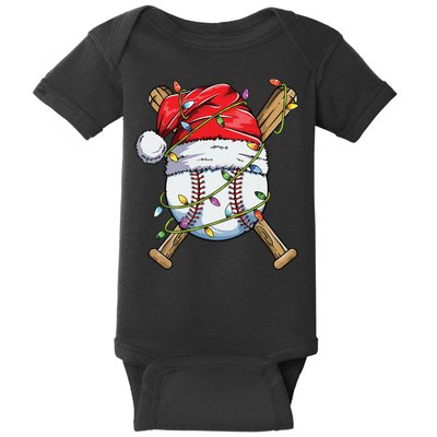 Santa Sports Design For Boy Christmas Baseball Player Baby Bodysuit