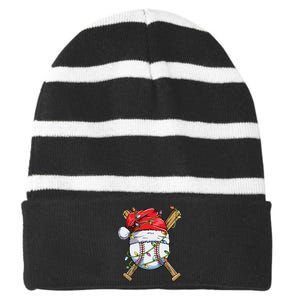 Santa Sports Design For Boy Christmas Baseball Player Striped Beanie with Solid Band