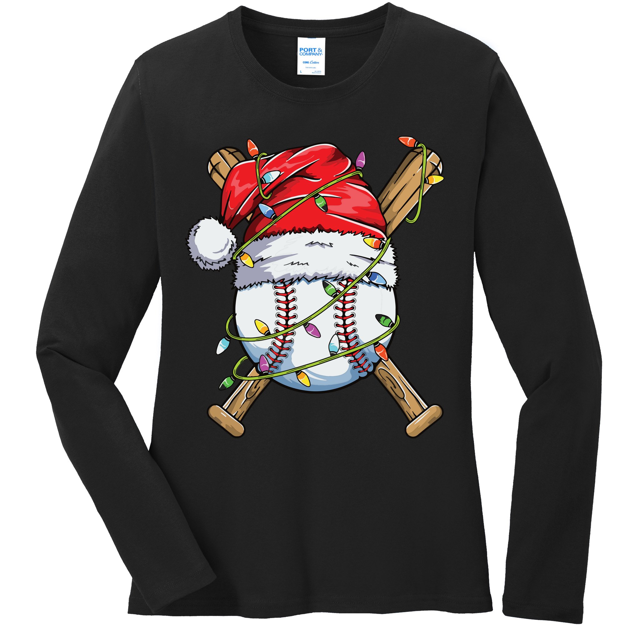 Santa Sports Design For Boy Christmas Baseball Player Ladies Long Sleeve Shirt