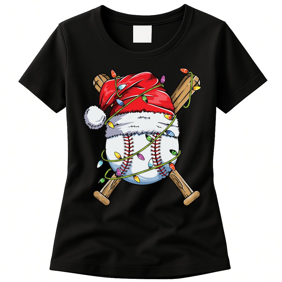 Santa Sports Design For Boy Christmas Baseball Player Womens T-Shirt